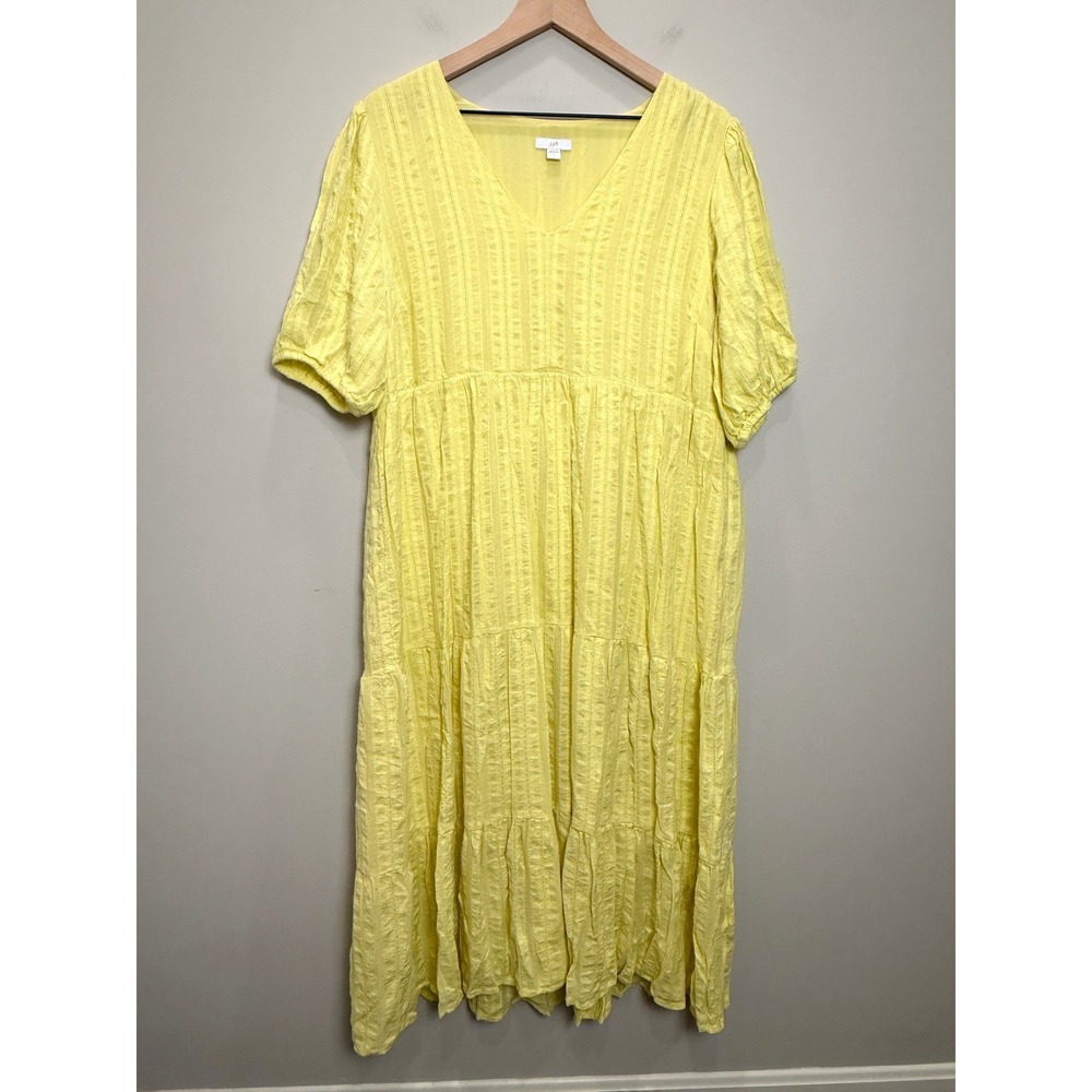J. Jill Cotton Blend Textured Stripe Tiered Ruffle Midi Dress Modest Yellow L - Picture 1 of 9